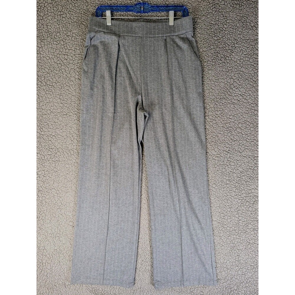H&M Women’s Gray Pinstripe Wide Leg Pleated Knit Pants Size Medium Preppy Office